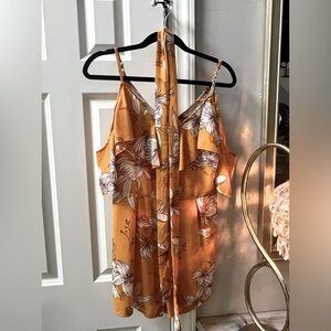 Women’s tropical Shorts romper with tie belt.